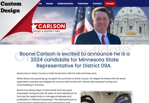 Boone Carlson for Minnesota State Representative for District 09A. 